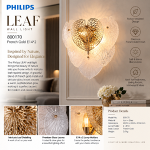 800170 Philips LEAF wall FrGold E14*2