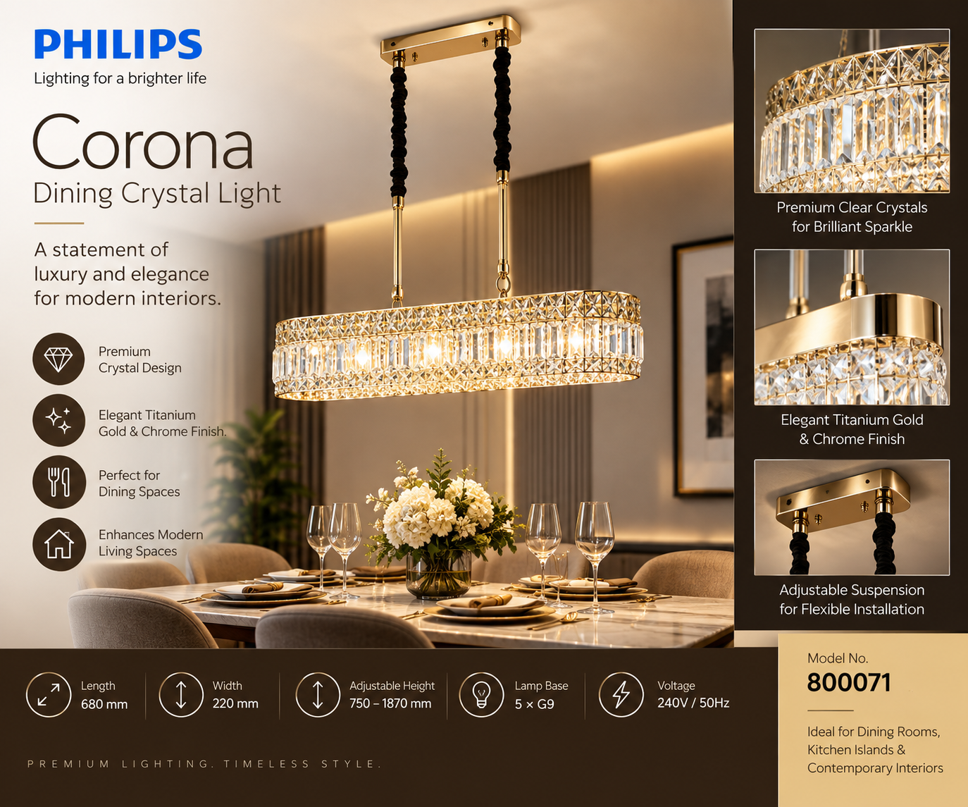 800071 Philips CORONA Dining Gold 5H G9