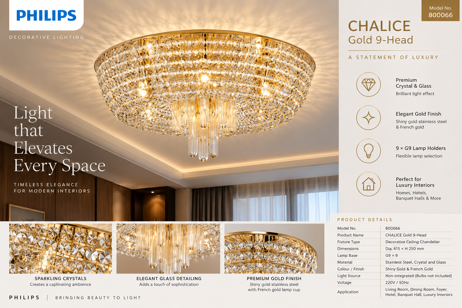 800066 Philips CHALICE Gold8H G9 Dia65cm