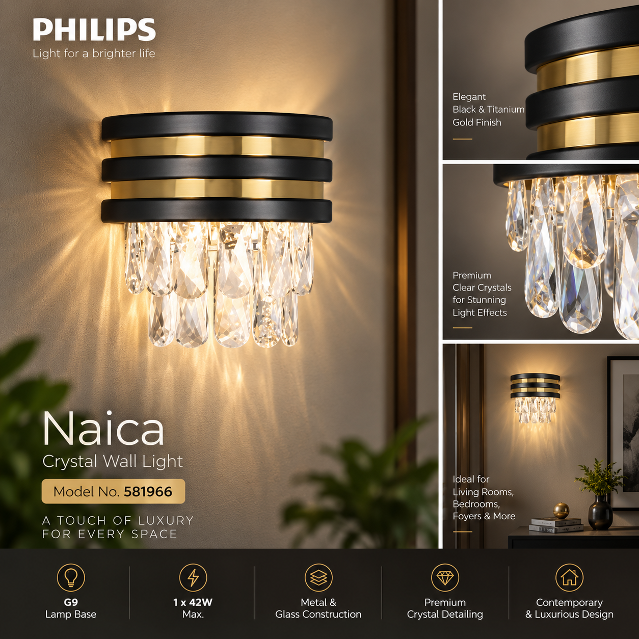 581966 PHILIPS Naica Wall Light G9