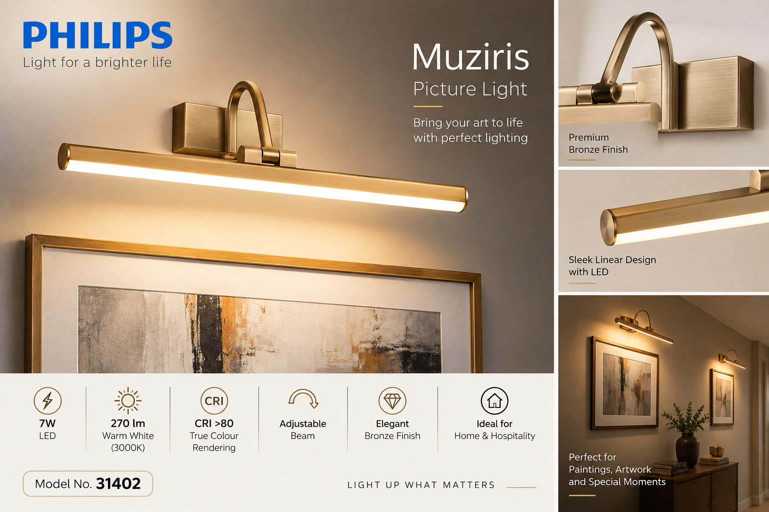 31402 PHILIPS Muziris Bronze PicLight 7W