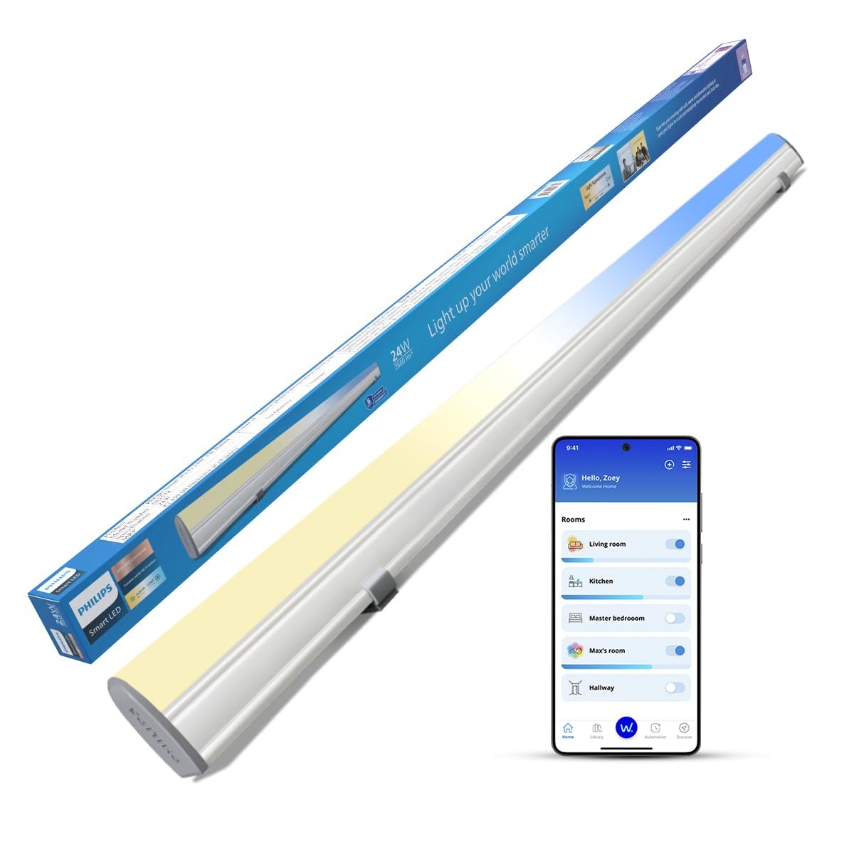 PHILIPS Smart Wi-Fi LED Batten 24-Watt WiZ Connected (Pack of 1) (Shades of White + Tuneable + Dimmable + Pre-Set Modes) (Compatible with Amazon Alexa and google home