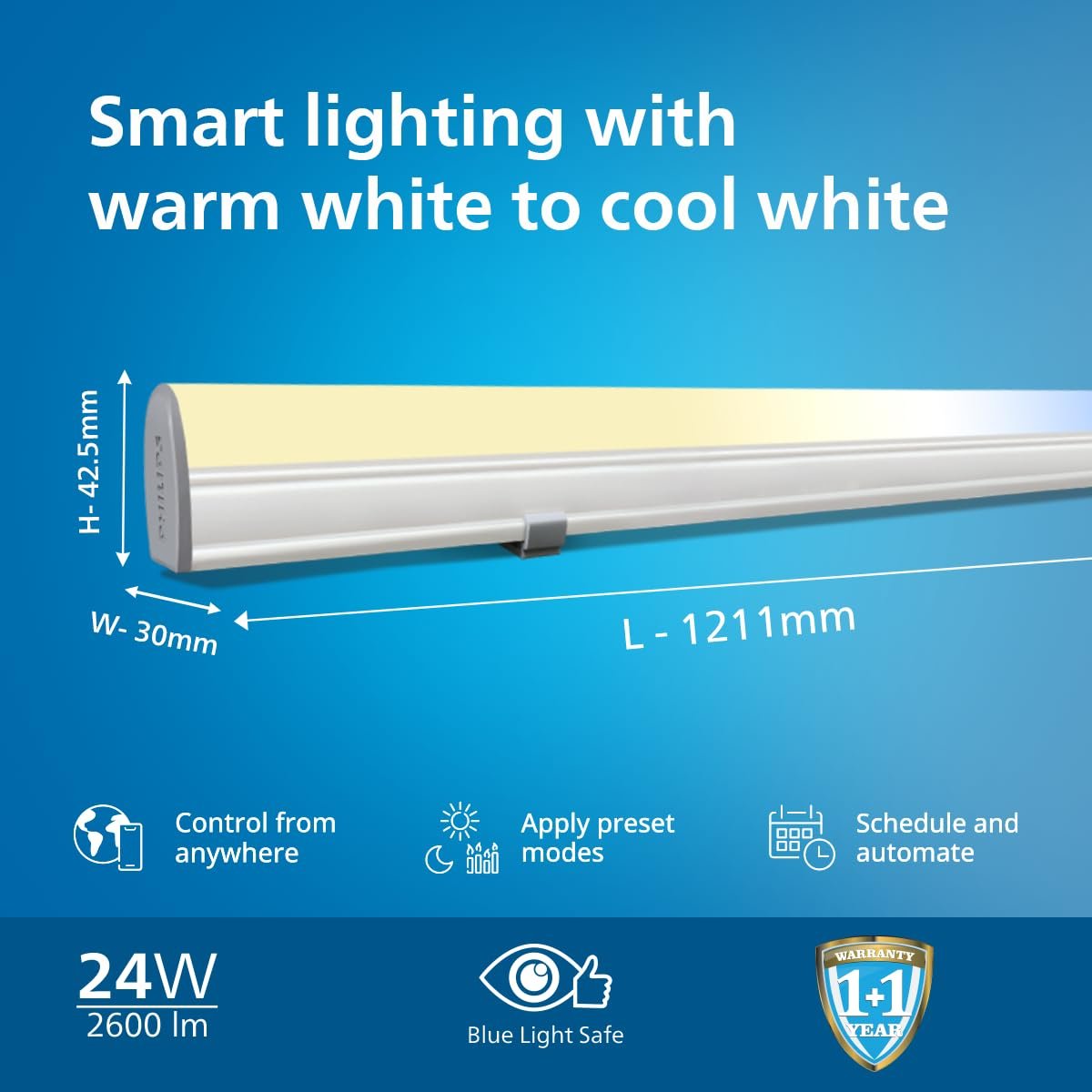 PHILIPS Smart Wi-Fi LED Batten 24-Watt WiZ Connected (Pack of 1) (Shades of White + Tuneable + Dimmable + Pre-Set Modes) (Compatible with Amazon Alexa and google home - Image 2