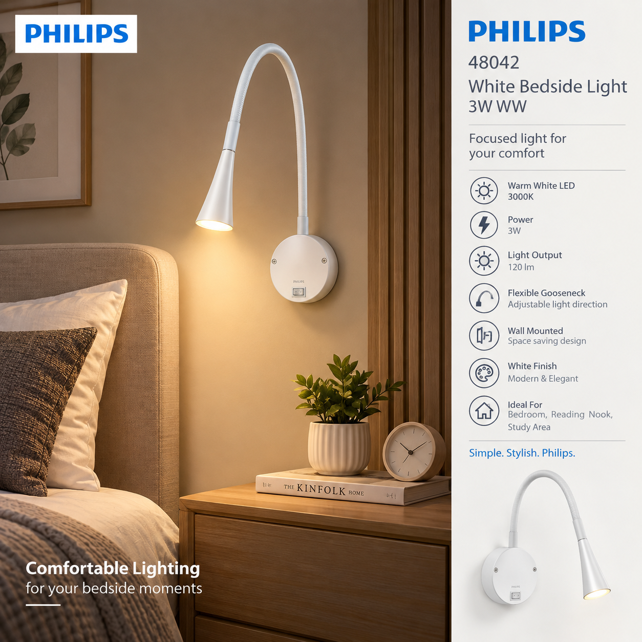 48042 PHILIPS Bedside Light 3W WW