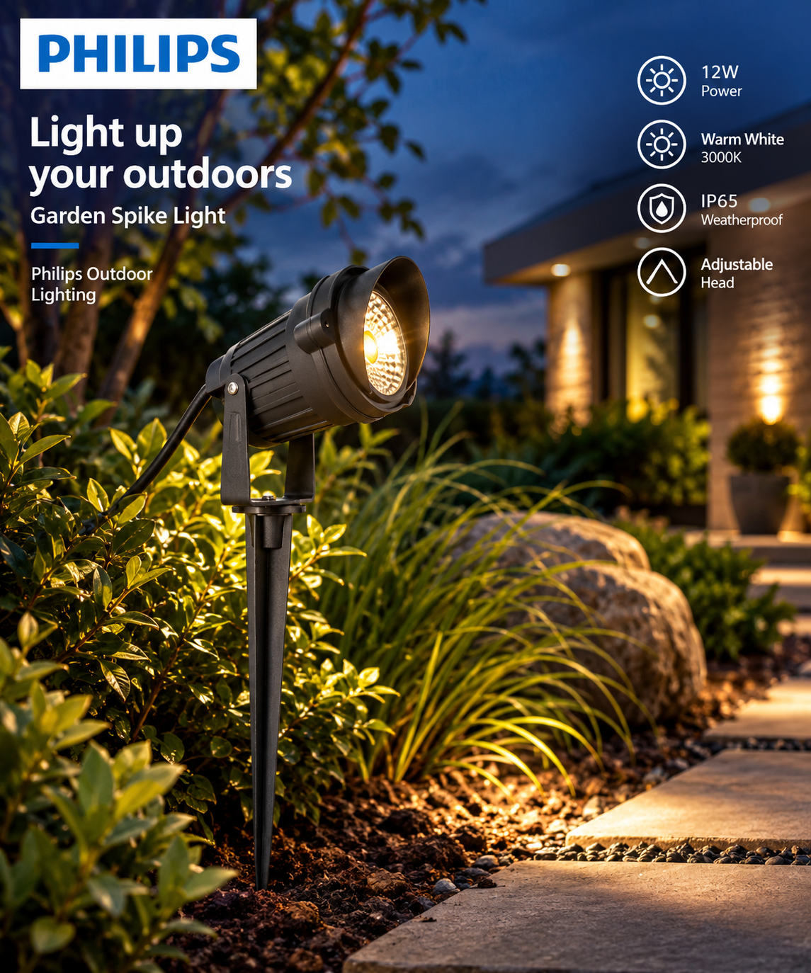 800139 12W Philips Black Garden Spike WW