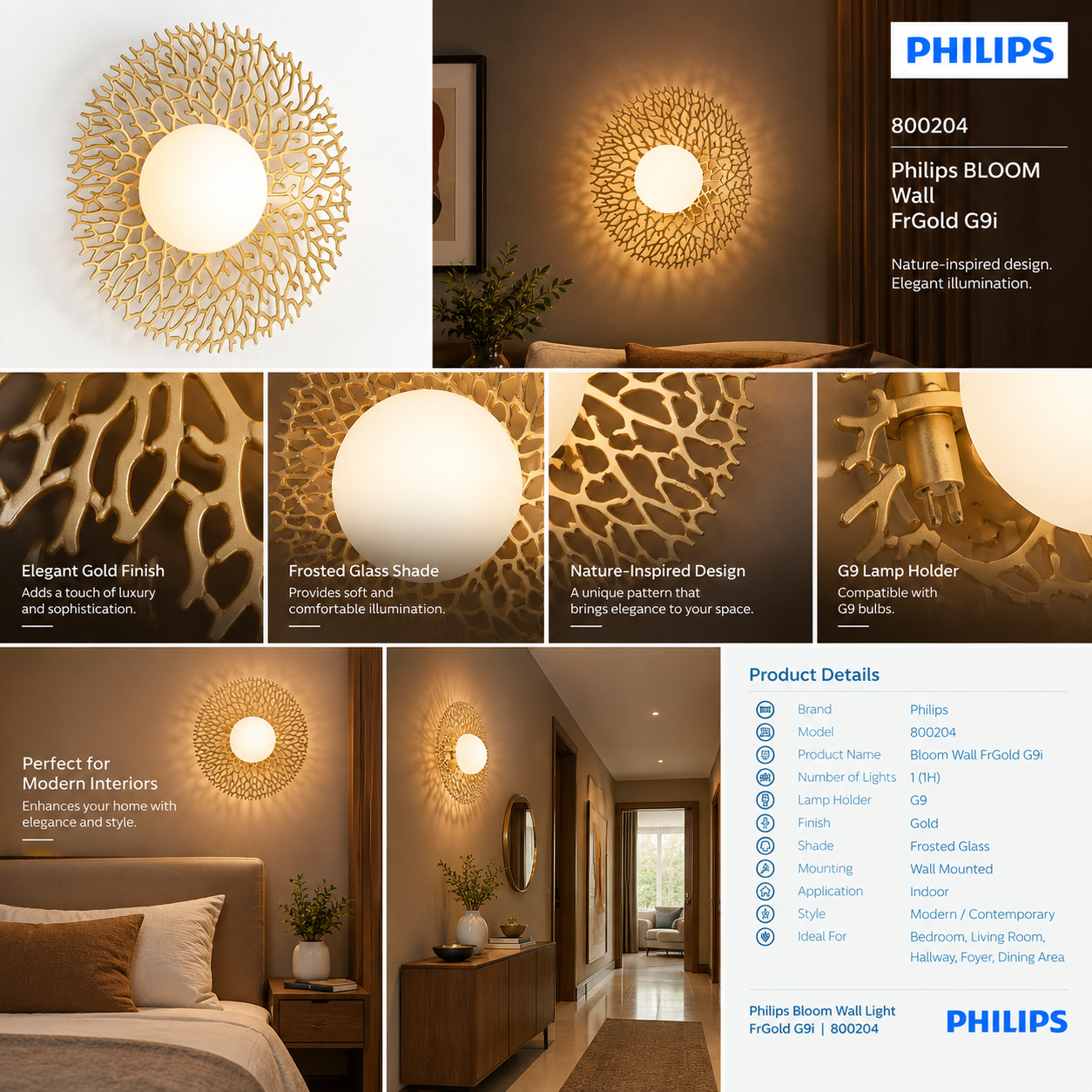 800204 Philips BLOOM Wall FrGold G9i
