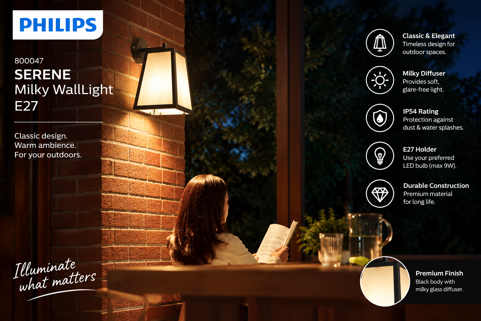 800047 Philips SERENE Milky WallLightE27