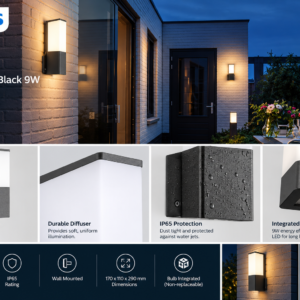 58168 PHILIPS Yolo Wall Lantern Black 9W