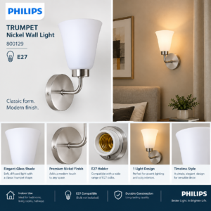 800129 Philips TRUMPET nickel wall light