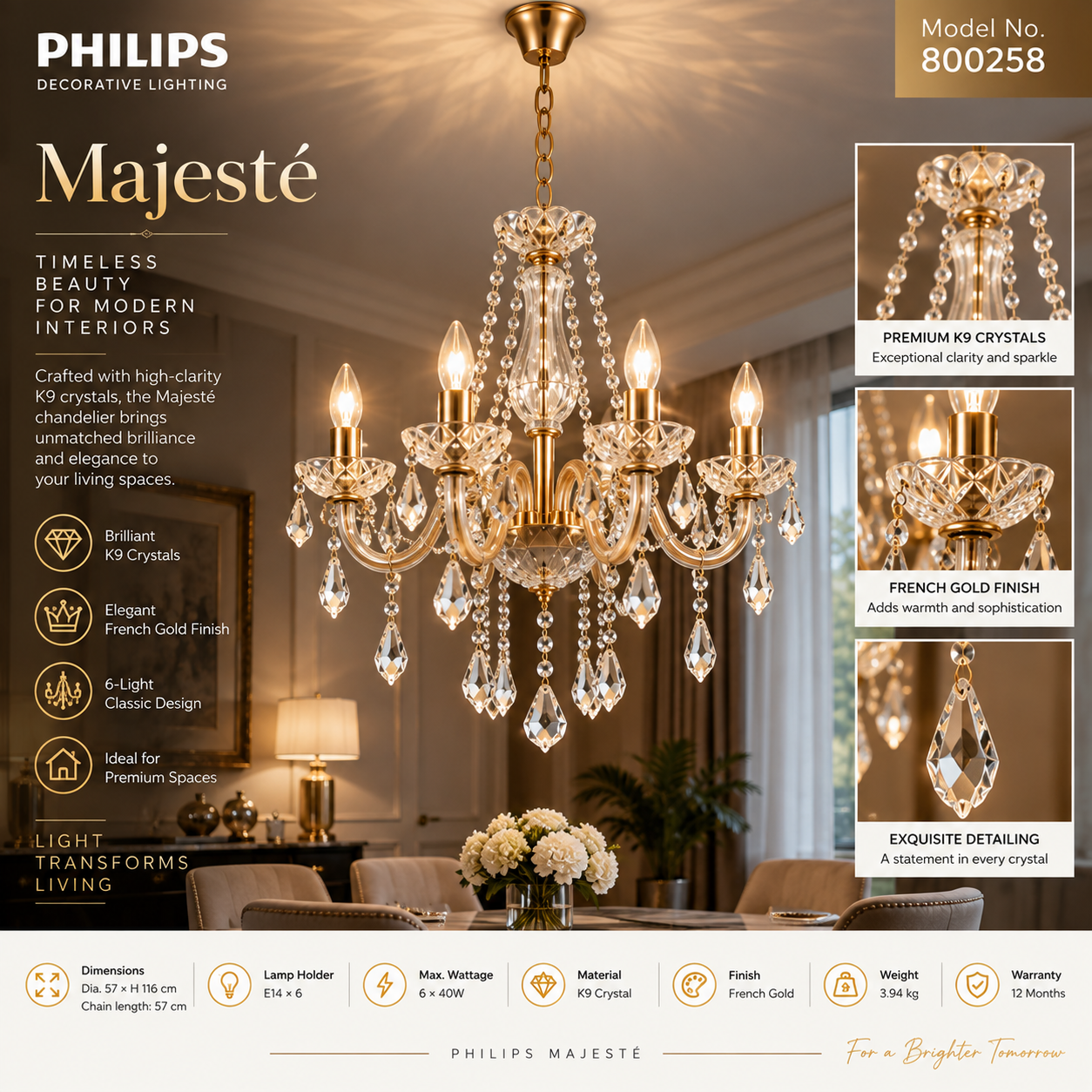 800258 Philips Majesté K9 6H E14 FrGold