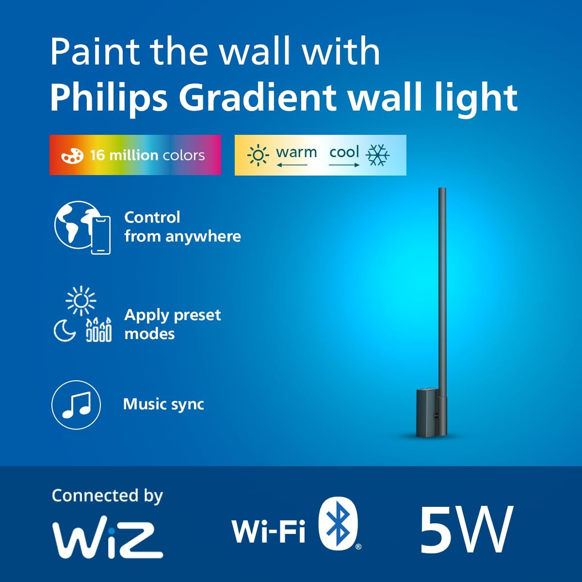 PHILIPS Wi-Fi Ebony Pro 5W RGBIC Smart Wall Light | Multicolor Segment Control | App & Voice Control | Alexa & Google Assistant Compatible - Image 7