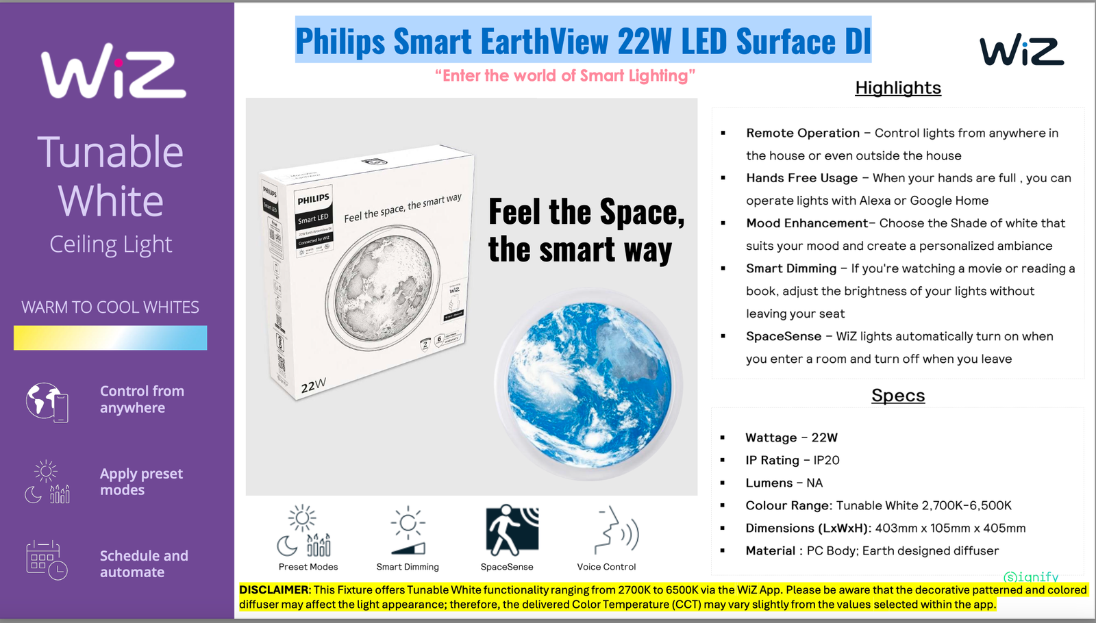 Philips Smart EarthView 22W LED Surface Dl - Image 4