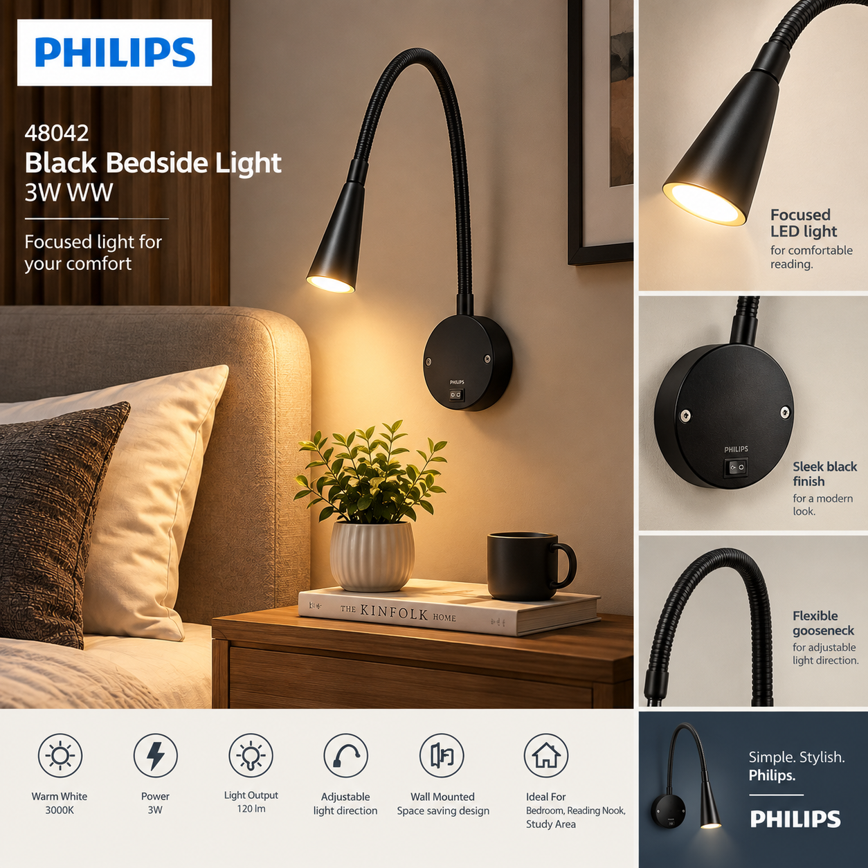 48042 PHILIPS Bedside Light 3W WW - Image 3