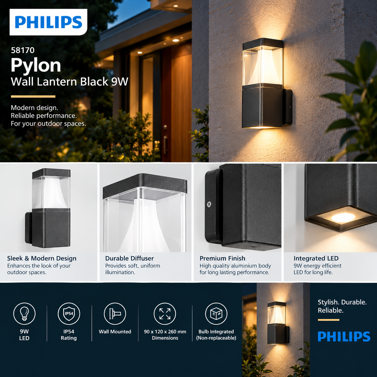 58170 PHILIPS Pylon Wall Lantern Black9W
