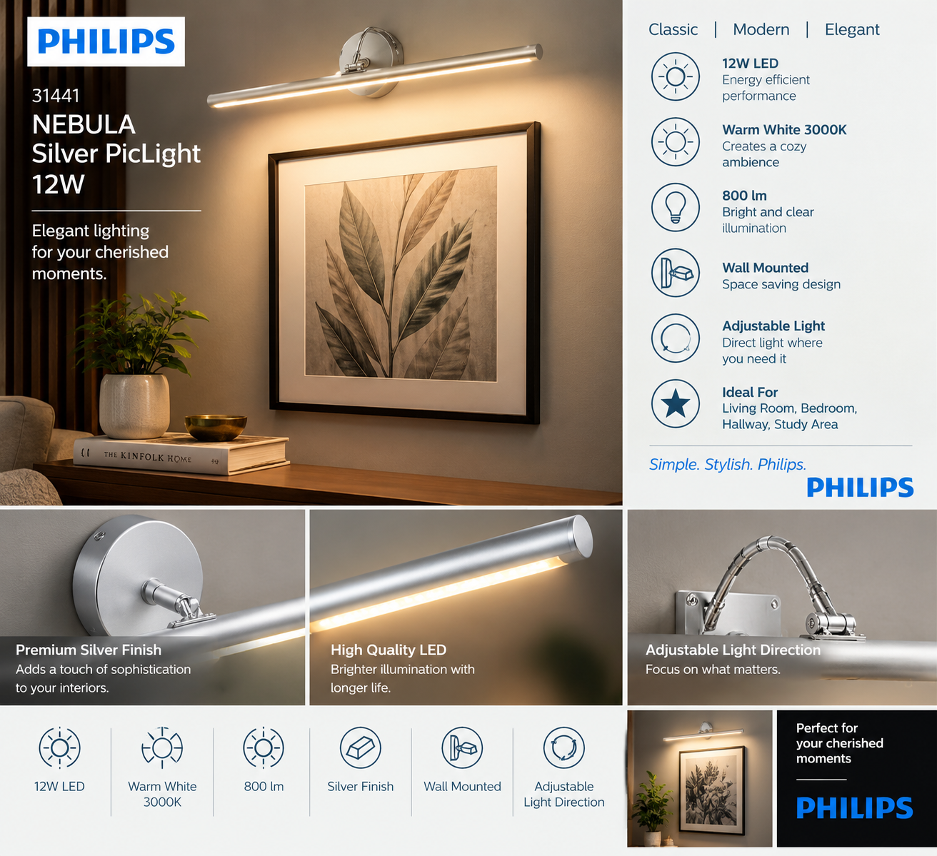 31441 PHILIPS Nebula Silver PicLight 12W