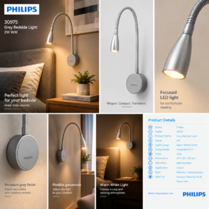 30975 PHILIPS Grey Bedside Light 2W WW