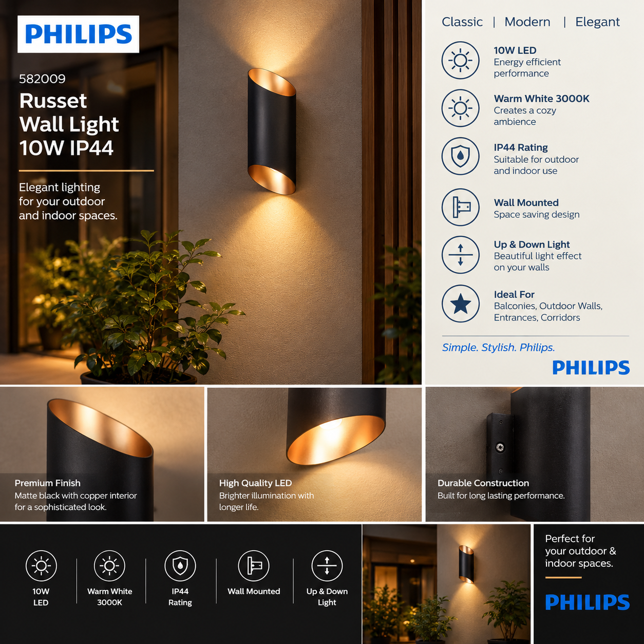 582009 PHILIPS RussetWallLight 10W IP44
